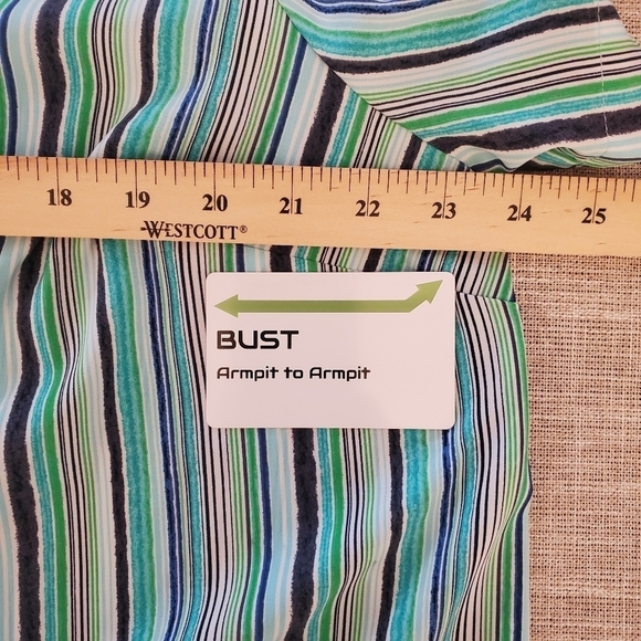 Catherines 0X Stretchy Stripe Button Down Short Sleeve Summer Blouse - Picture 9 of 9